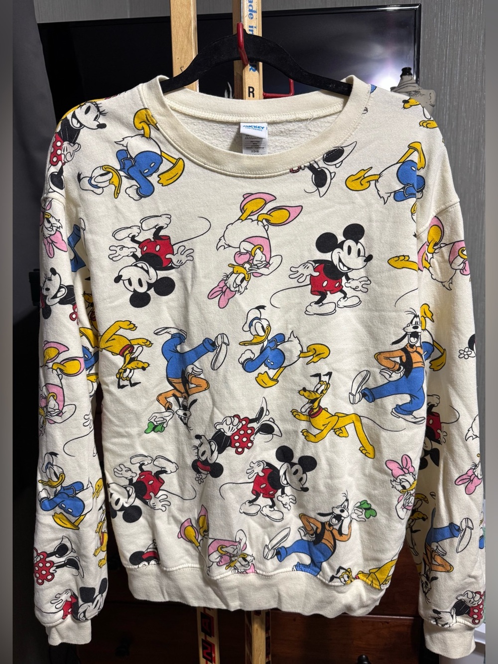 Disney Mickey and Friends Cream All Over Print Crewneck Sweatshirt Small
